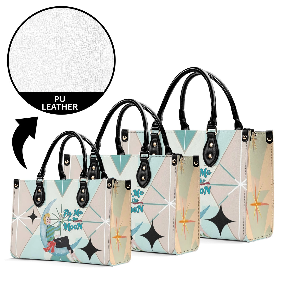 Fly Me To The Moon, Kitschy Mod Martini Gal, Mid Century Modern Gal Signature Handbag, Shoulder Bag - Mid Century Modern Gal
