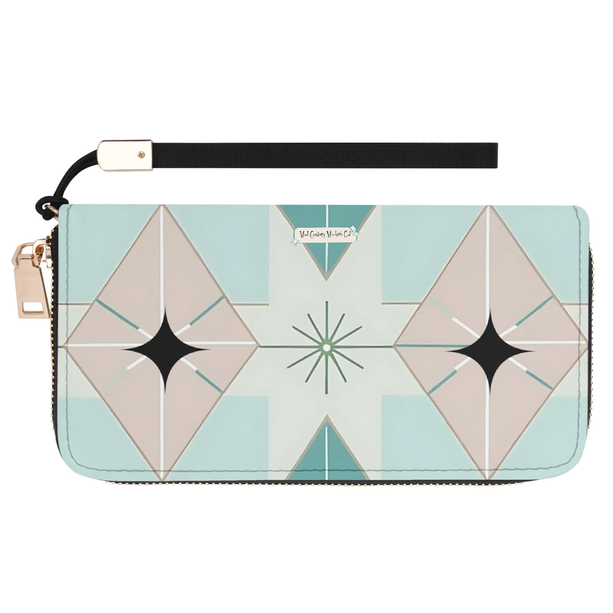 Mid Mod Gal, Kitschy Quirk Retro Wristlet Fly Me To The Moon MCM Atomic Everyday Carry Wallet - Mid Century Modern Gal