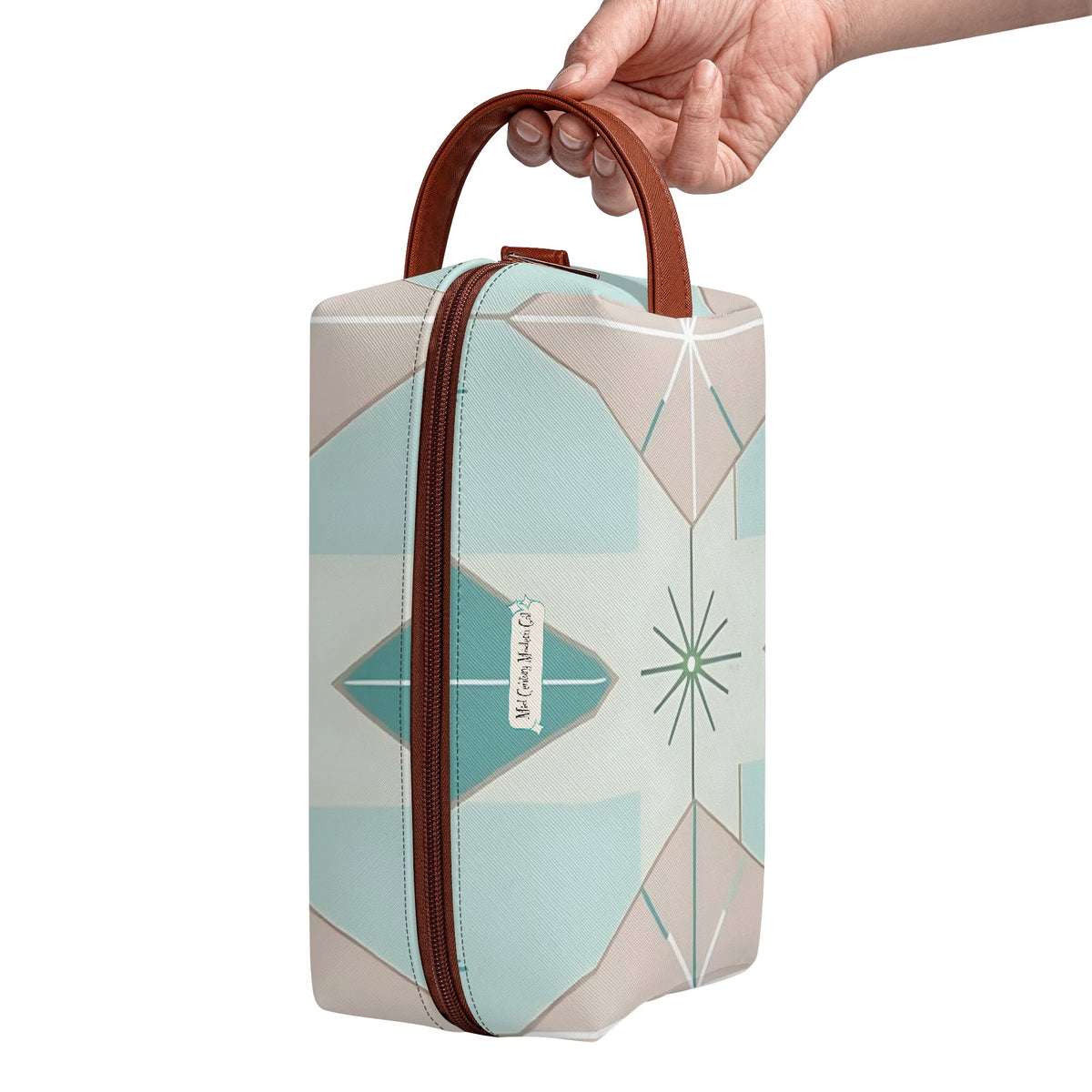 Kitschy Mod Gal Travel Toiletry Bag, Fly Me To The Moon Atomic Starbursts Cosmetic Organizer - Mid Century Modern Gal