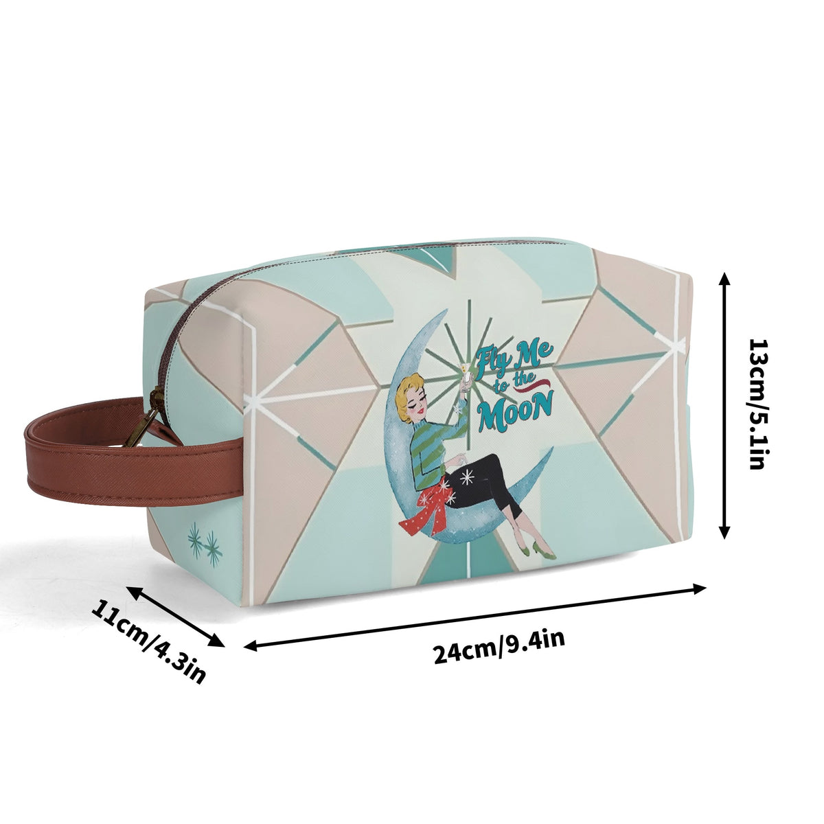 Kitschy Mod Gal Travel Toiletry Bag, Fly Me To The Moon Atomic Starbursts Cosmetic Organizer - Mid Century Modern Gal