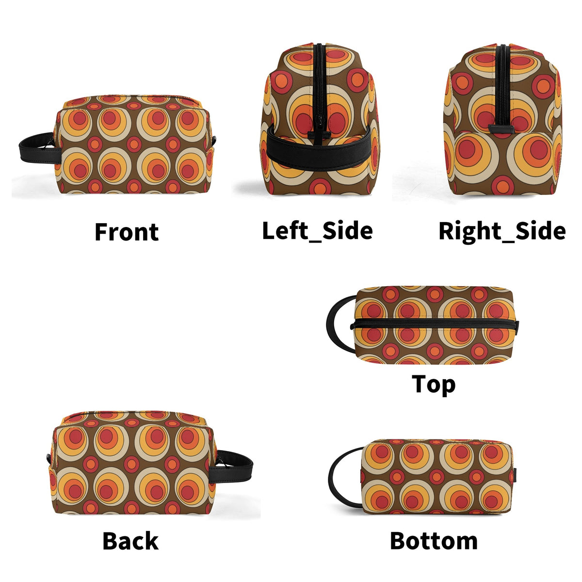 Retro Groovy Brown Orange Space Orbs, Mid Mod Travel Bag Makeup Cosmetics Organizer - Mid Century Modern Gal