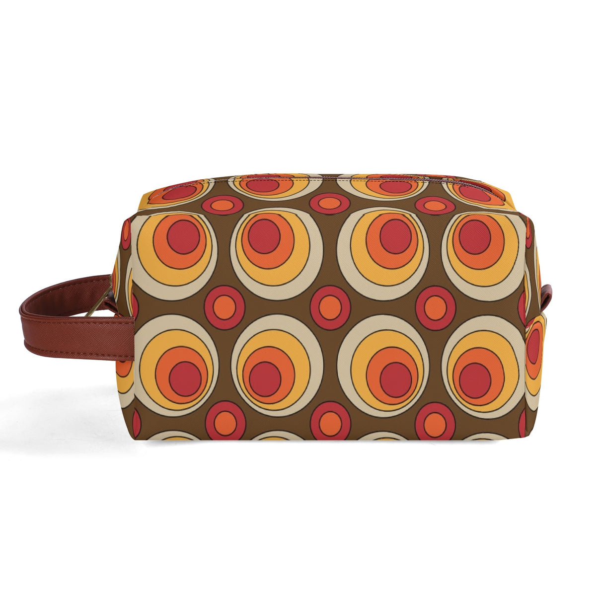 Retro Groovy Brown Orange Space Orbs, Mid Mod Travel Bag Makeup Cosmetics Organizer - Mid Century Modern Gal