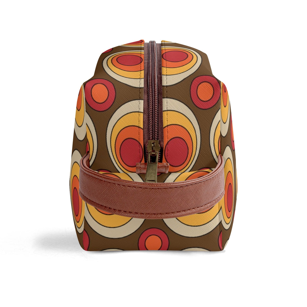 Retro Groovy Brown Orange Space Orbs, Mid Mod Travel Bag Makeup Cosmetics Organizer - Mid Century Modern Gal