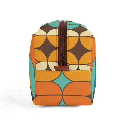 Atomic Kitschy Cats, Retro Orange, Teal Geometric Travel Bag Makeup Cosmetics Organizer - Mid Century Modern Gal