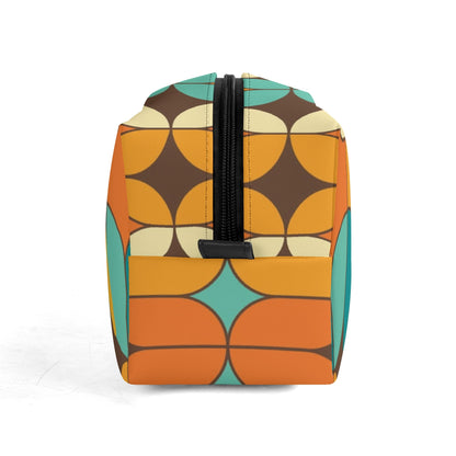 Atomic Kitschy Cats, Retro Orange, Teal Geometric Travel Bag Makeup Cosmetics Organizer - Mid Century Modern Gal