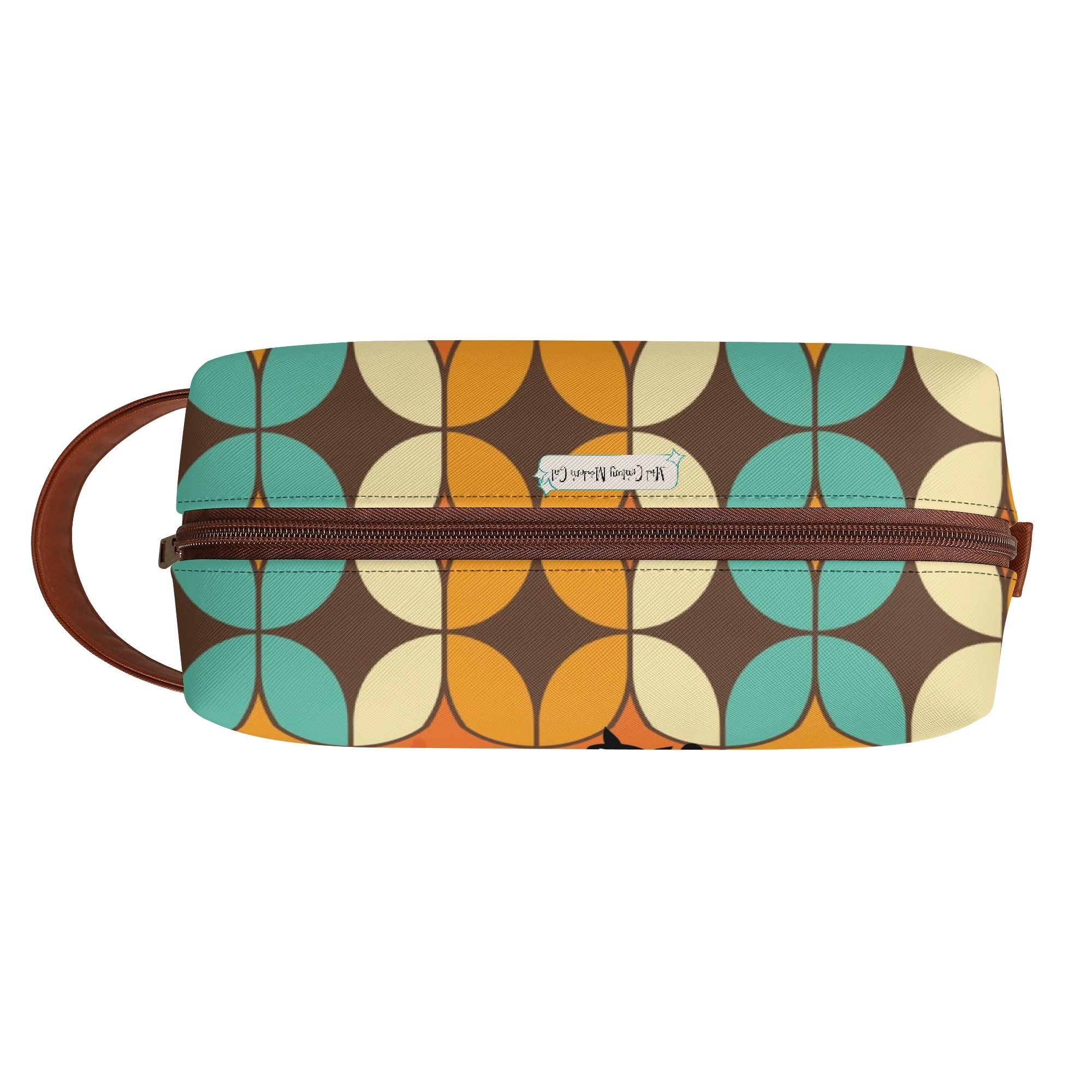 Atomic Kitschy Cats, Retro Orange, Teal Geometric Travel Bag Makeup Cosmetics Organizer - Mid Century Modern Gal