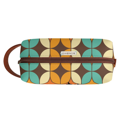 Atomic Kitschy Cats, Retro Orange, Teal Geometric Travel Bag Makeup Cosmetics Organizer - Mid Century Modern Gal