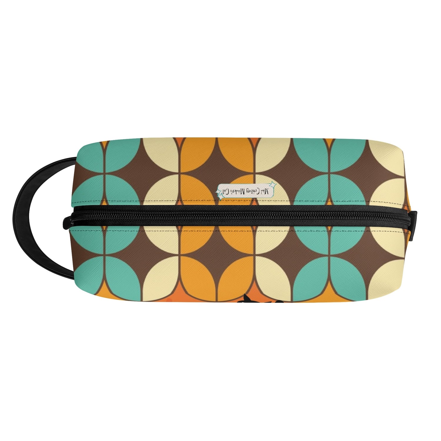 Atomic Kitschy Cats, Retro Orange, Teal Geometric Travel Bag Makeup Cosmetics Organizer - Mid Century Modern Gal