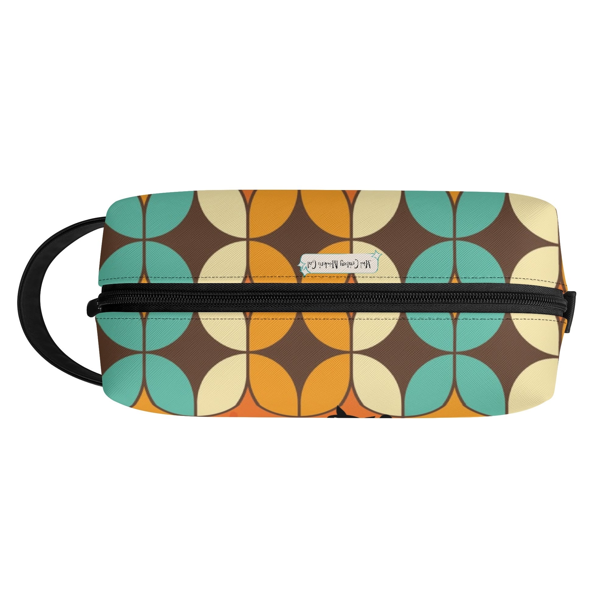Atomic Kitschy Cats, Retro Orange, Teal Geometric Travel Bag Makeup Cosmetics Organizer - Mid Century Modern Gal