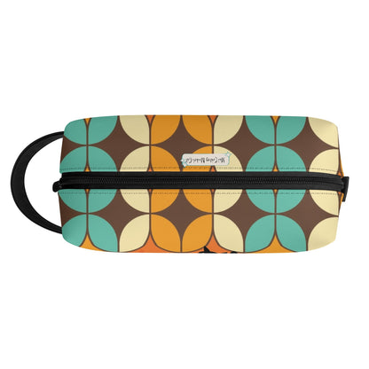 Atomic Kitschy Cats, Retro Orange, Teal Geometric Travel Bag Makeup Cosmetics Organizer - Mid Century Modern Gal