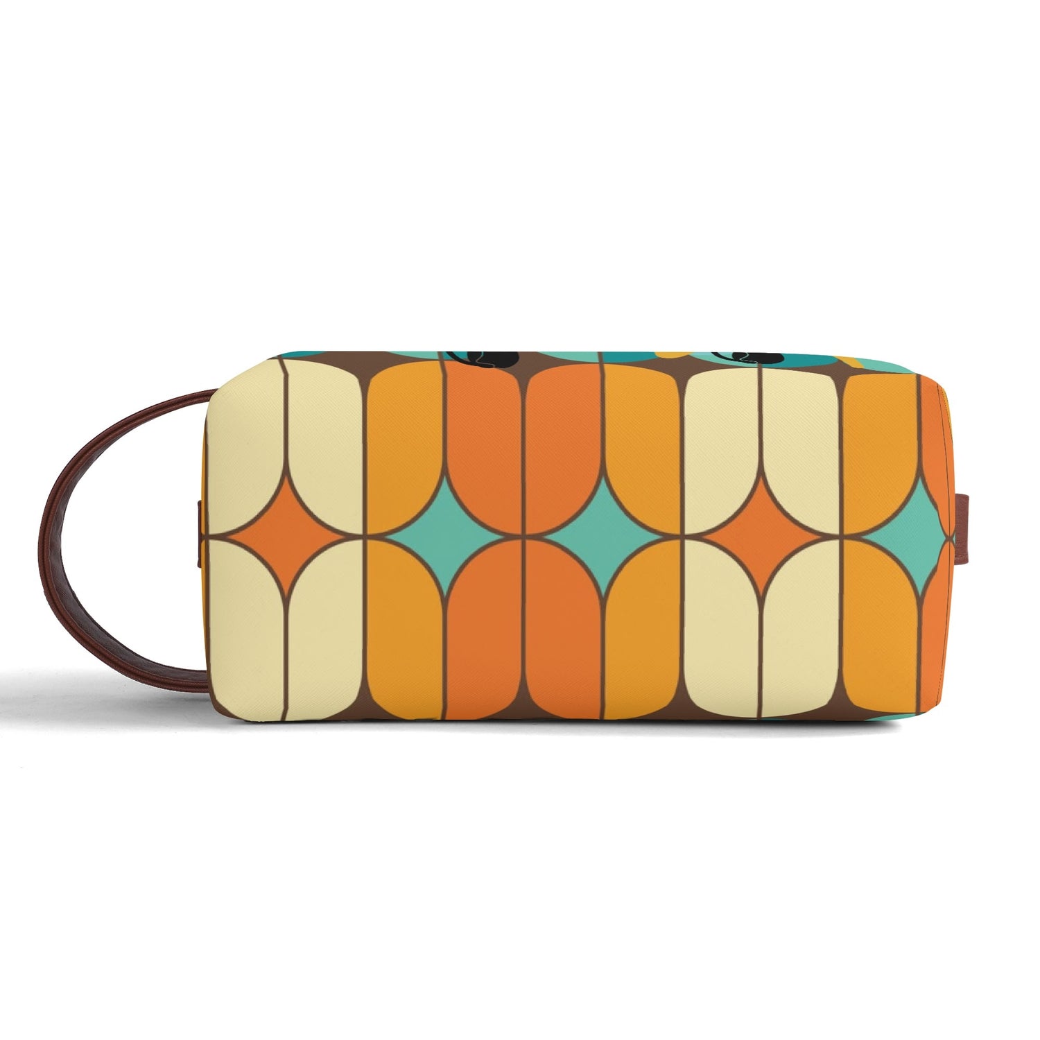 Atomic Kitschy Cats, Retro Orange, Teal Geometric Travel Bag Makeup Cosmetics Organizer - Mid Century Modern Gal