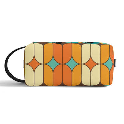 Atomic Kitschy Cats, Retro Orange, Teal Geometric Travel Bag Makeup Cosmetics Organizer - Mid Century Modern Gal