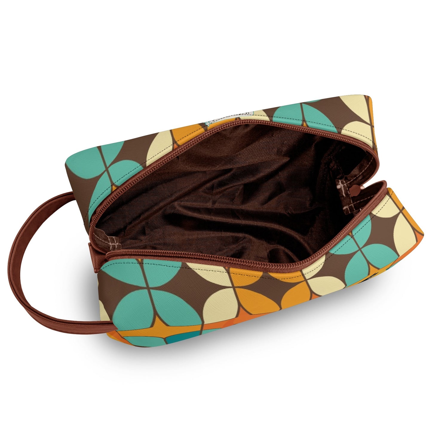 Atomic Kitschy Cats, Retro Orange, Teal Geometric Travel Bag Makeup Cosmetics Organizer - Mid Century Modern Gal