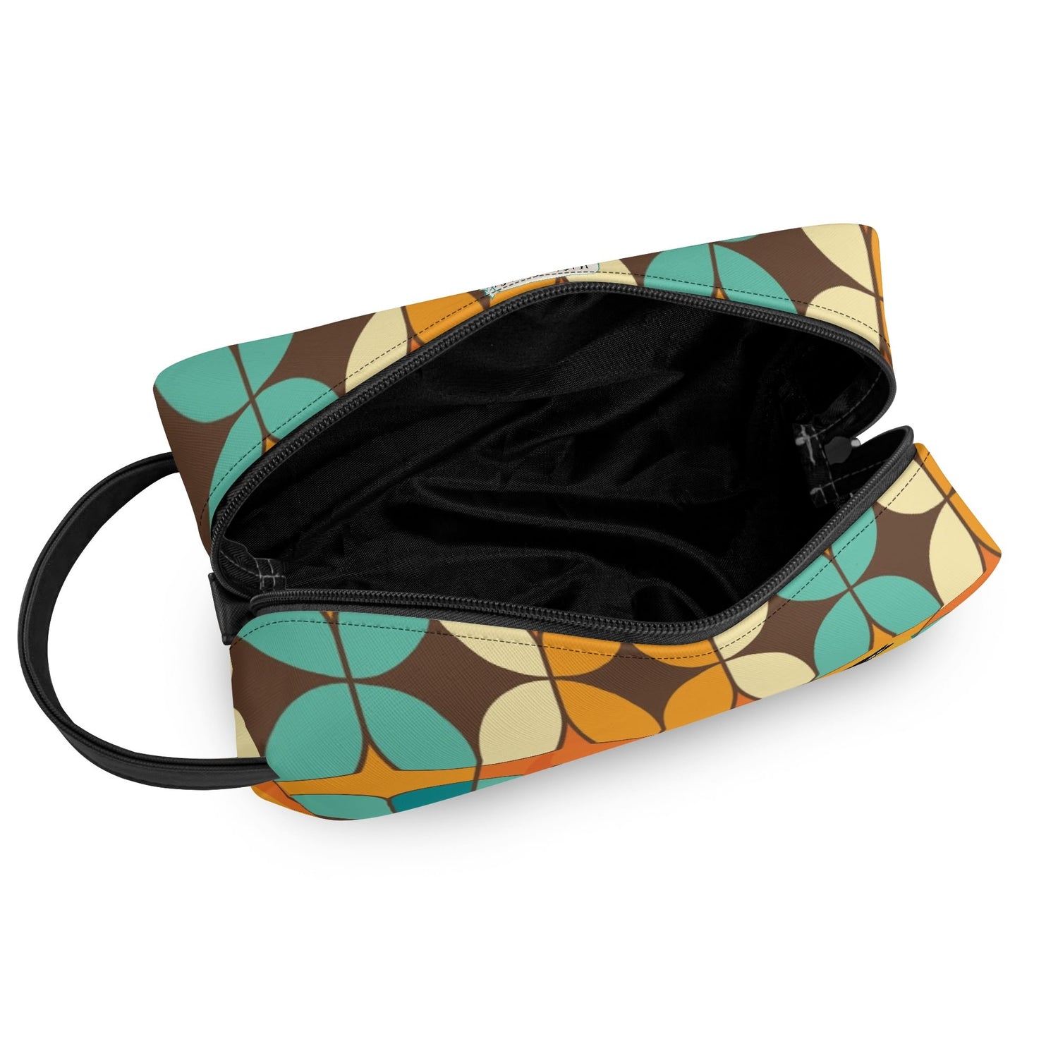 Atomic Kitschy Cats, Retro Orange, Teal Geometric Travel Bag Makeup Cosmetics Organizer - Mid Century Modern Gal
