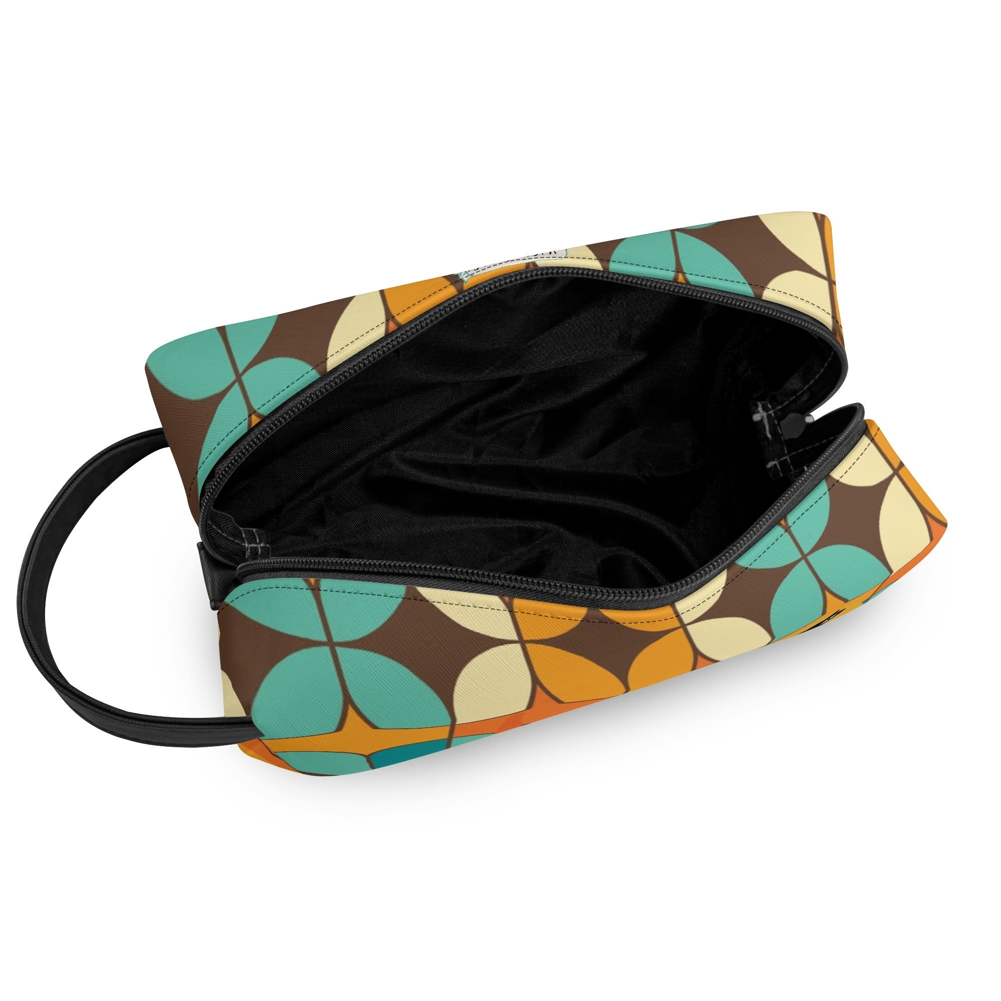 Atomic Kitschy Cats, Retro Orange, Teal Geometric Travel Bag Makeup Cosmetics Organizer - Mid Century Modern Gal