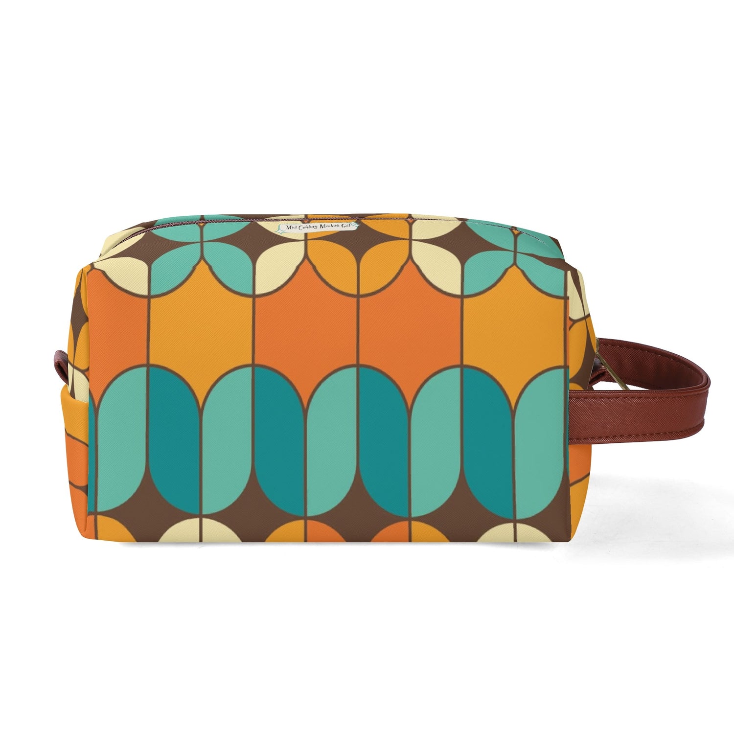 Atomic Kitschy Cats, Retro Orange, Teal Geometric Travel Bag Makeup Cosmetics Organizer - Mid Century Modern Gal