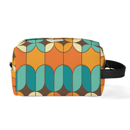 Atomic Kitschy Cats, Retro Orange, Teal Geometric Travel Bag Makeup Cosmetics Organizer - Mid Century Modern Gal