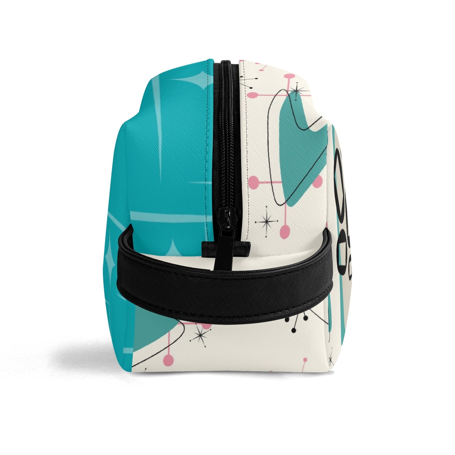 Atomic Cat Boomerang, Pink Aqua Retro Mid Mod Travel  Makeup Cosmetics Organizer - Mid Century Modern Gal