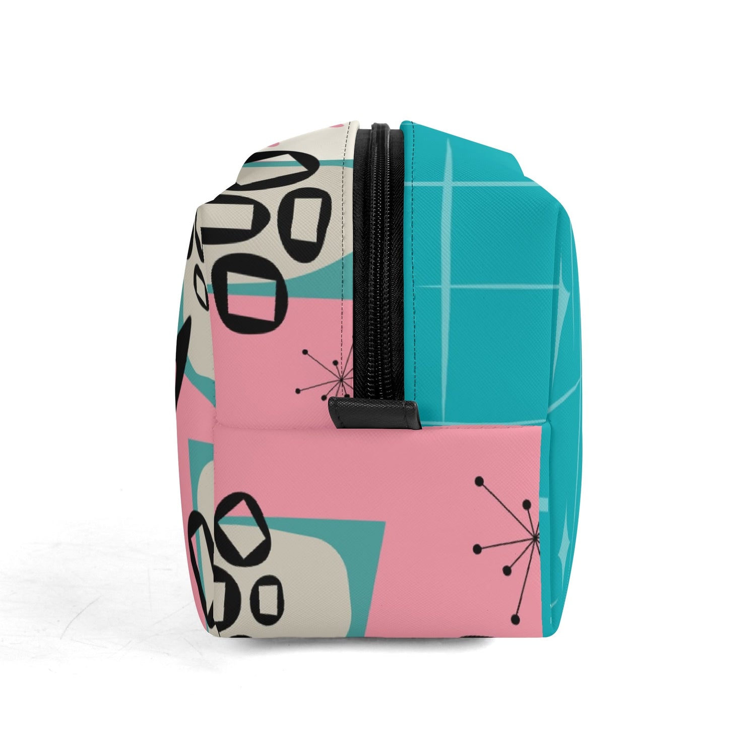 Atomic Cat Boomerang, Pink Aqua Retro Mid Mod Travel  Makeup Cosmetics Organizer - Mid Century Modern Gal