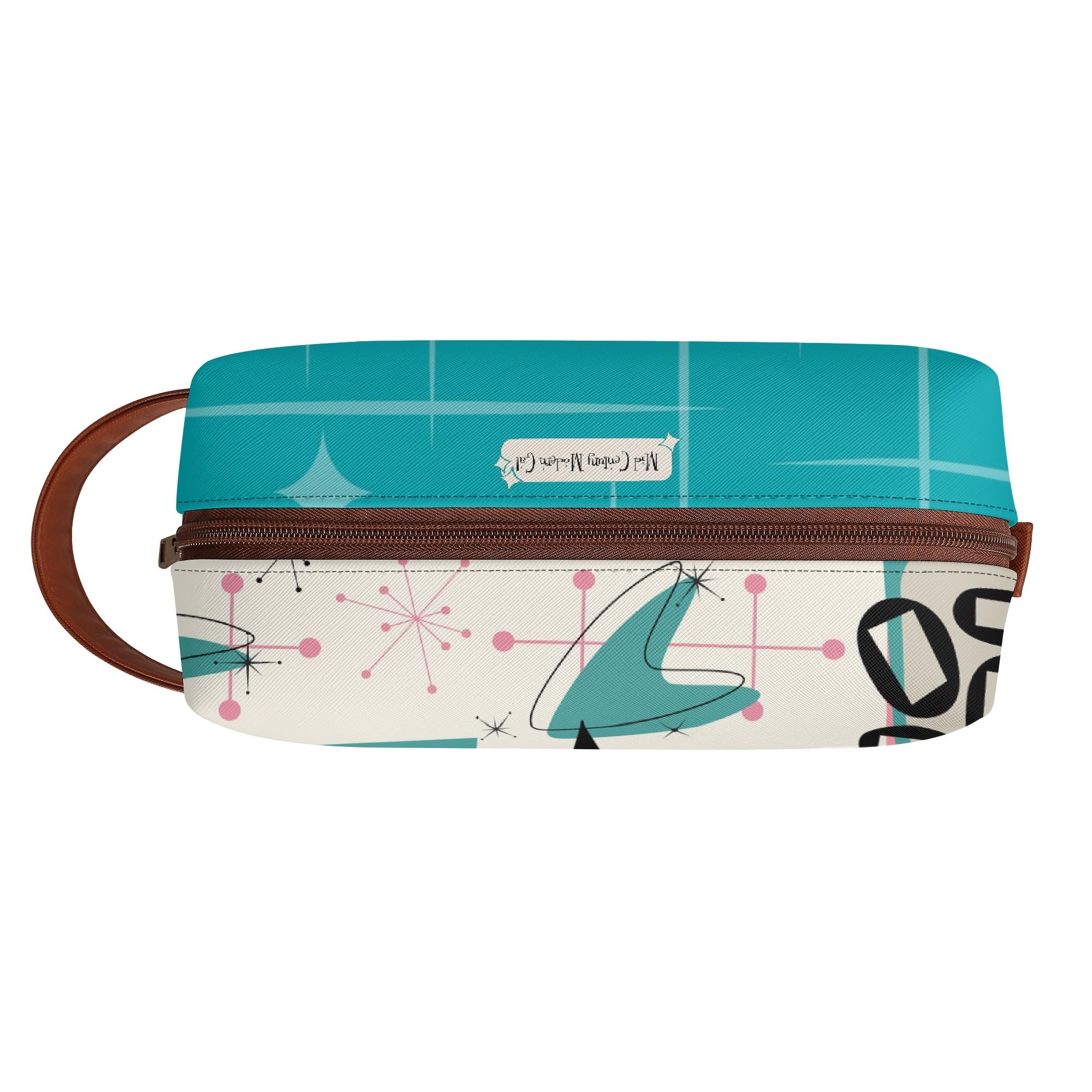 Atomic Cat Boomerang, Pink Aqua Retro Mid Mod Travel  Makeup Cosmetics Organizer - Mid Century Modern Gal