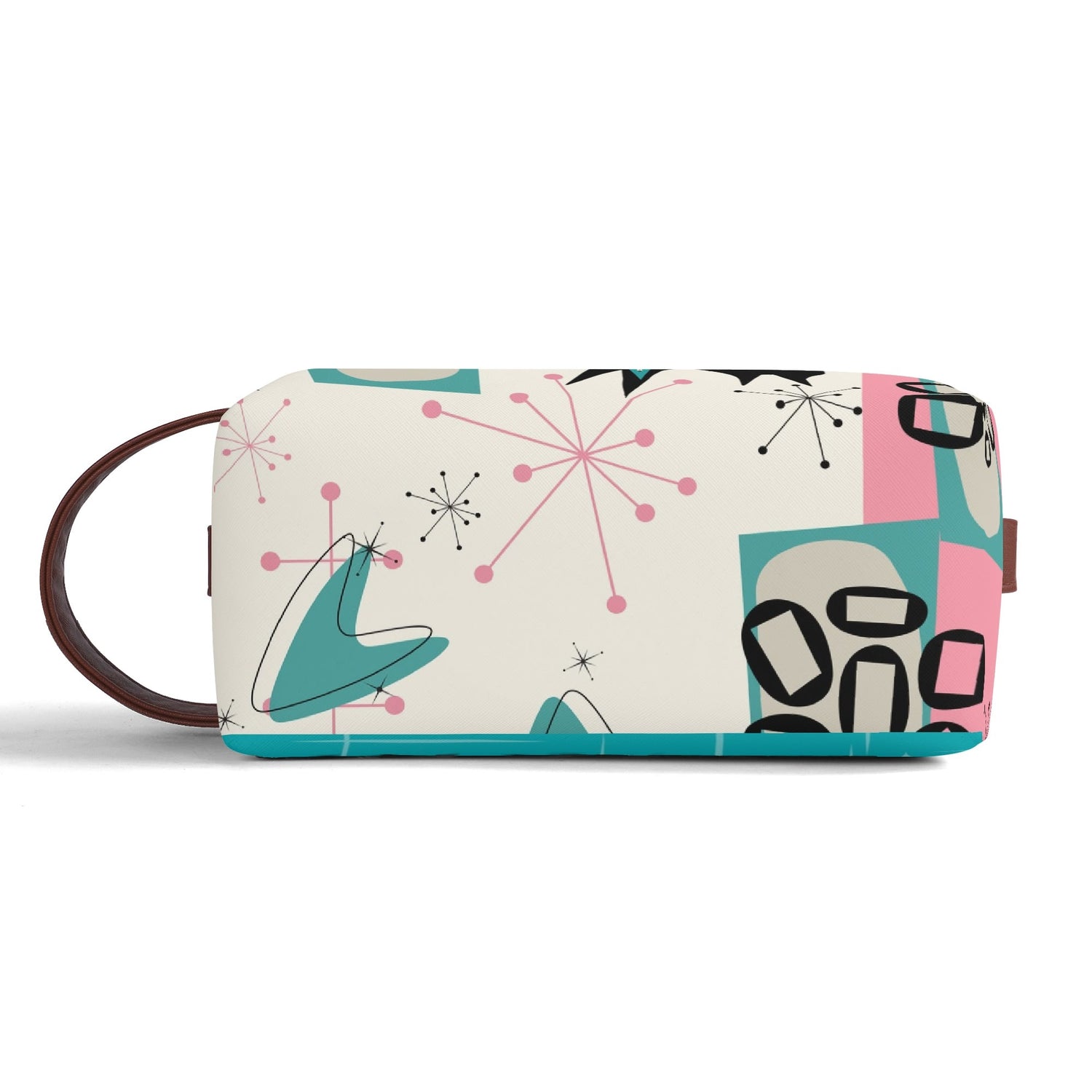 Atomic Cat Boomerang, Pink Aqua Retro Mid Mod Travel  Makeup Cosmetics Organizer - Mid Century Modern Gal
