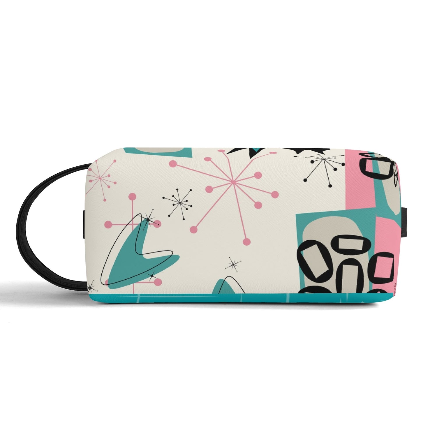 Atomic Cat Boomerang, Pink Aqua Retro Mid Mod Travel  Makeup Cosmetics Organizer - Mid Century Modern Gal