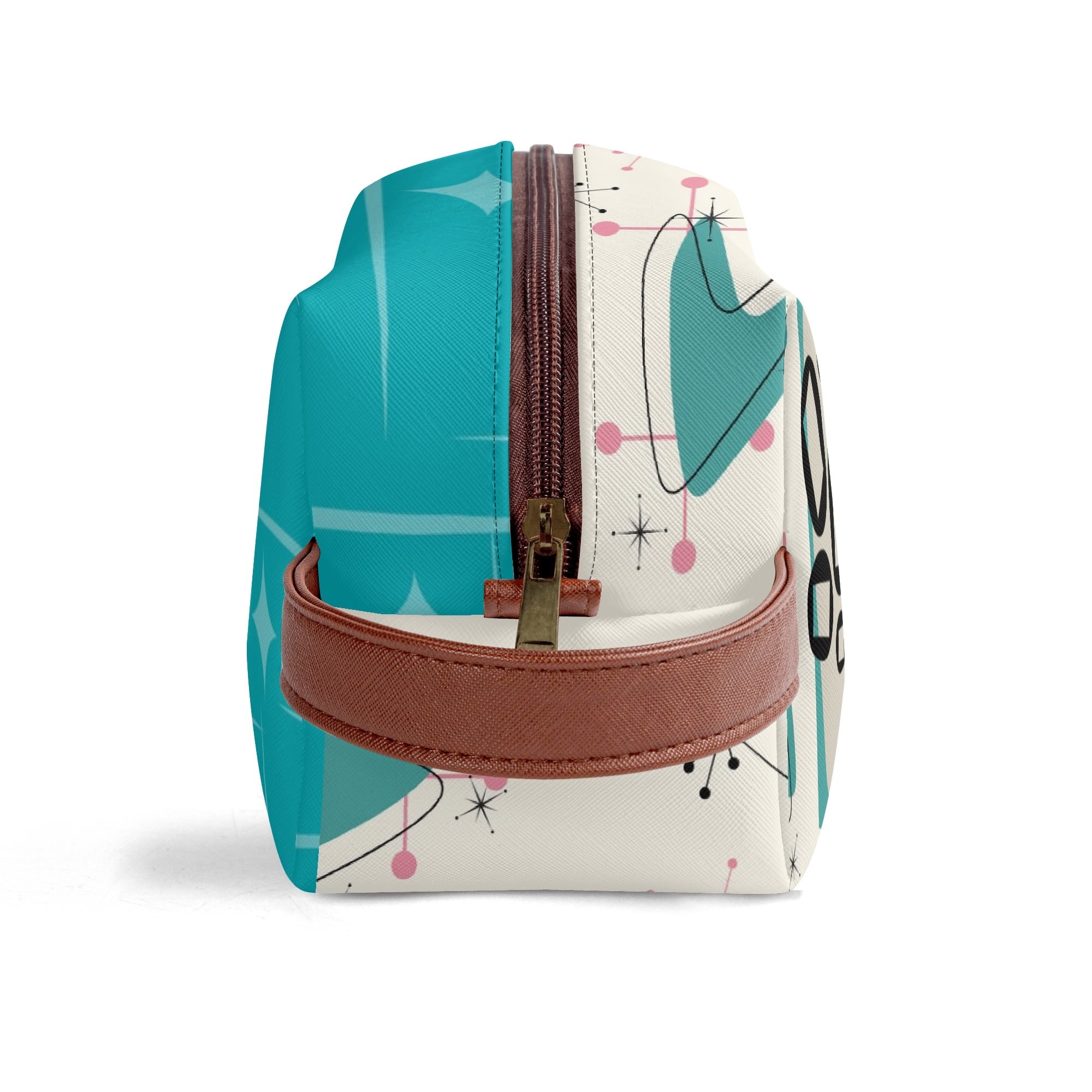 Atomic Cat Boomerang, Pink Aqua Retro Mid Mod Travel  Makeup Cosmetics Organizer - Mid Century Modern Gal