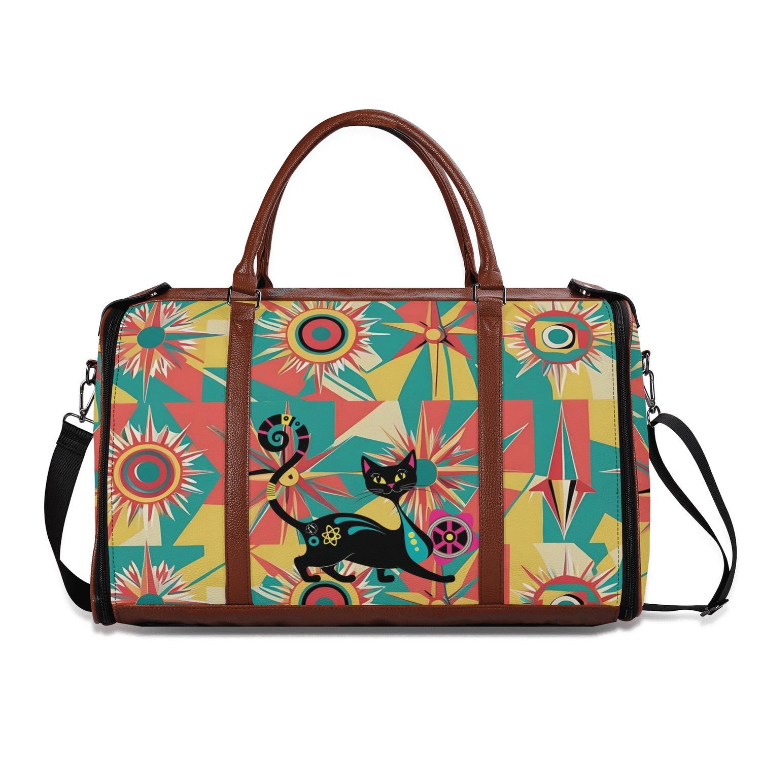 Retro Atomic Groovy Cat, Mid Century Modern Travel Bag, Foldable Duffle Bag - Mid Century Modern Gal