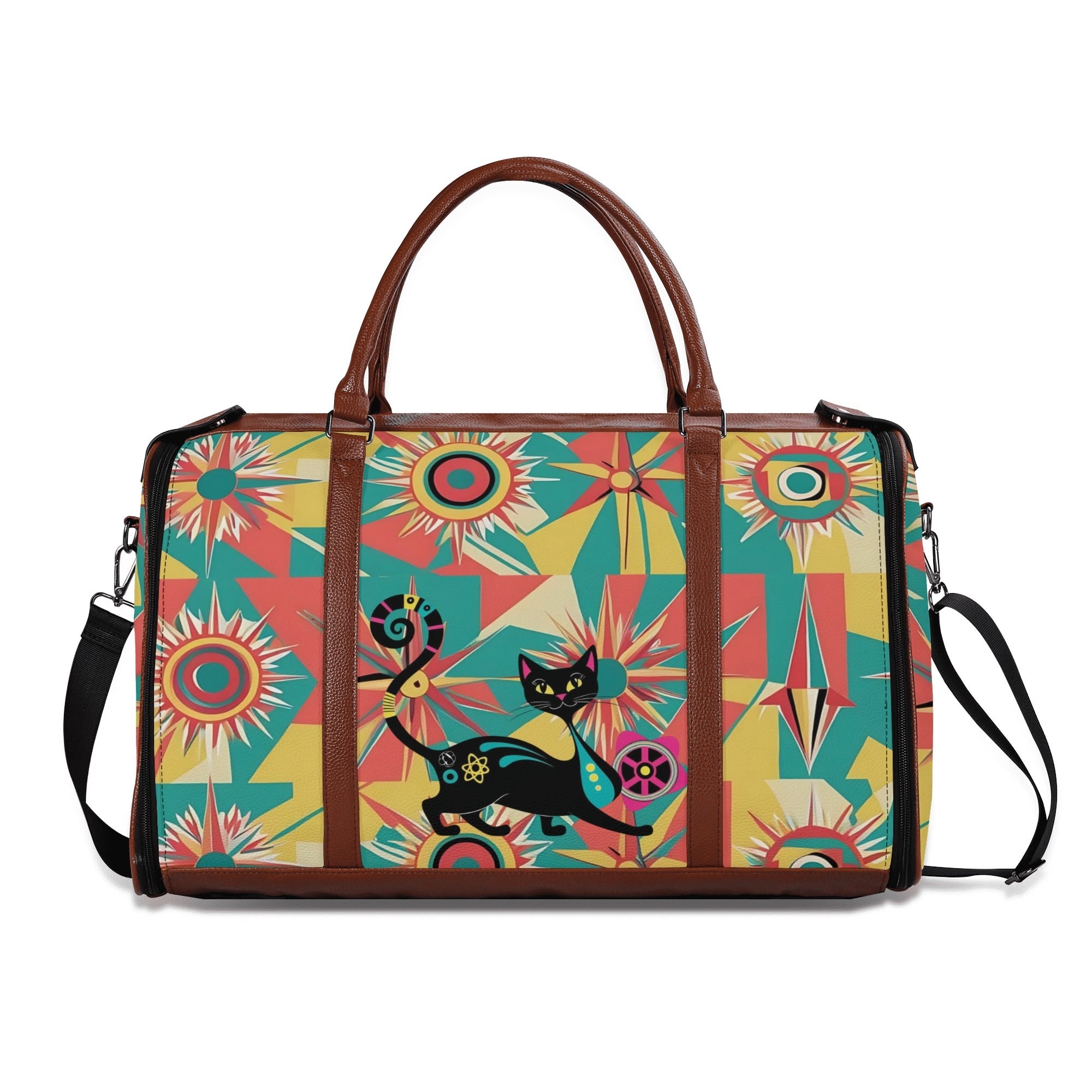 Retro Atomic Groovy Cat, Mid Century Modern Travel Bag, Foldable Duffle Bag - Mid Century Modern Gal