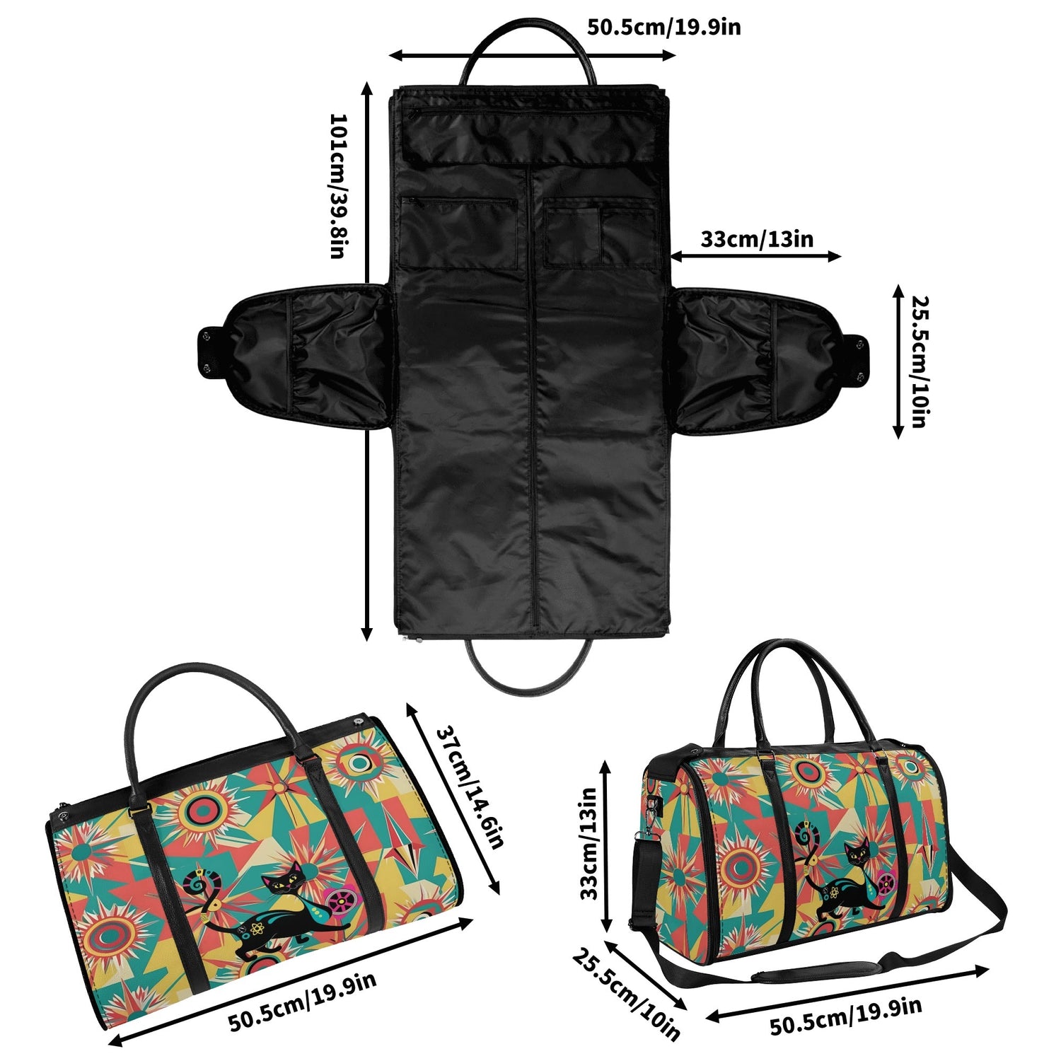 Retro Atomic Groovy Cat, Mid Century Modern Travel Bag, Foldable Duffle Bag - Mid Century Modern Gal