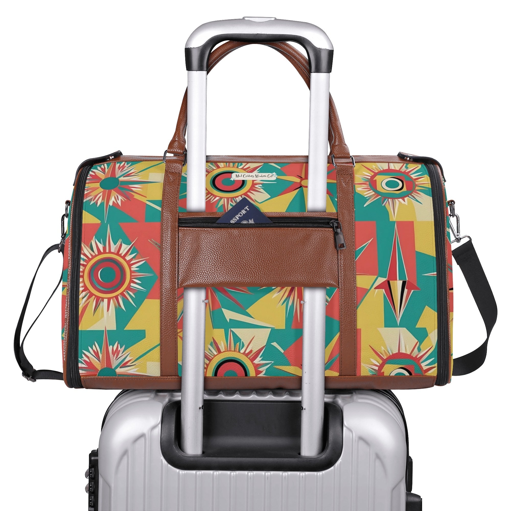 Retro Atomic Groovy Cat, Mid Century Modern Travel Bag, Foldable Duffle Bag - Mid Century Modern Gal