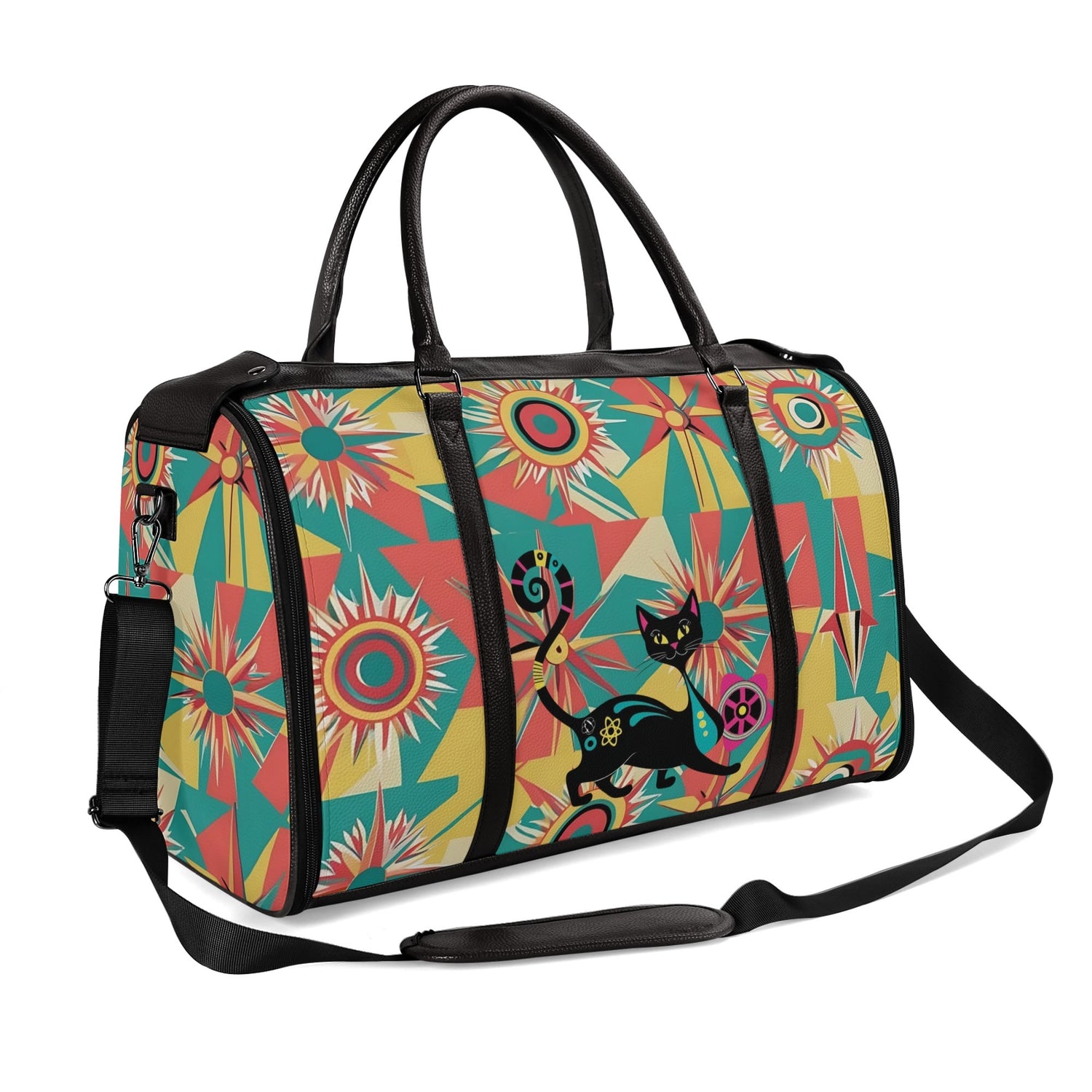 Retro Atomic Groovy Cat, Mid Century Modern Travel Bag, Foldable Duffle Bag - Mid Century Modern Gal