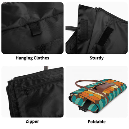 Atomic Kitschy Mod Boomerang Black Retro Cats, Orange, Teal Geometric Mod Designed Foldable Travel Duffle Bag - Mid Century Modern Gal