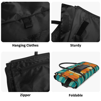 Atomic Kitschy Mod Boomerang Black Retro Cats, Orange, Teal Geometric Mod Designed Foldable Travel Duffle Bag - Mid Century Modern Gal
