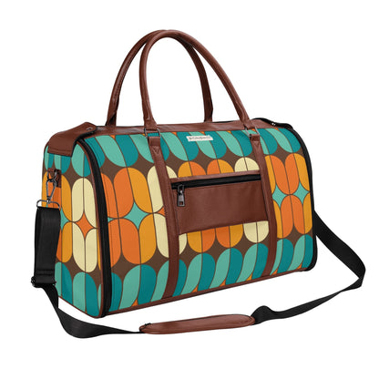 Atomic Kitschy Mod Boomerang Black Retro Cats, Orange, Teal Geometric Mod Designed Foldable Travel Duffle Bag - Mid Century Modern Gal