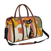 Retro Rays Of Groovy Sunshine, Atomic Cat Flower Power Foldable Travel Duffel Bag - Mid Century Modern Gal