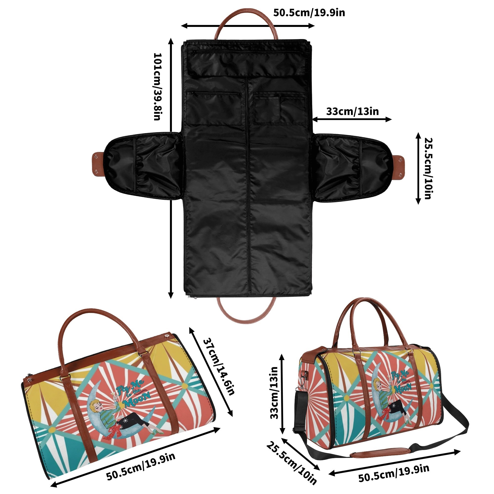 Mid Century Modern Travel Bag, Atomic Kitschy Cat, Retro Funky Fun Duffle Bag Foldable Travel Bag - Mid Century Modern Gal