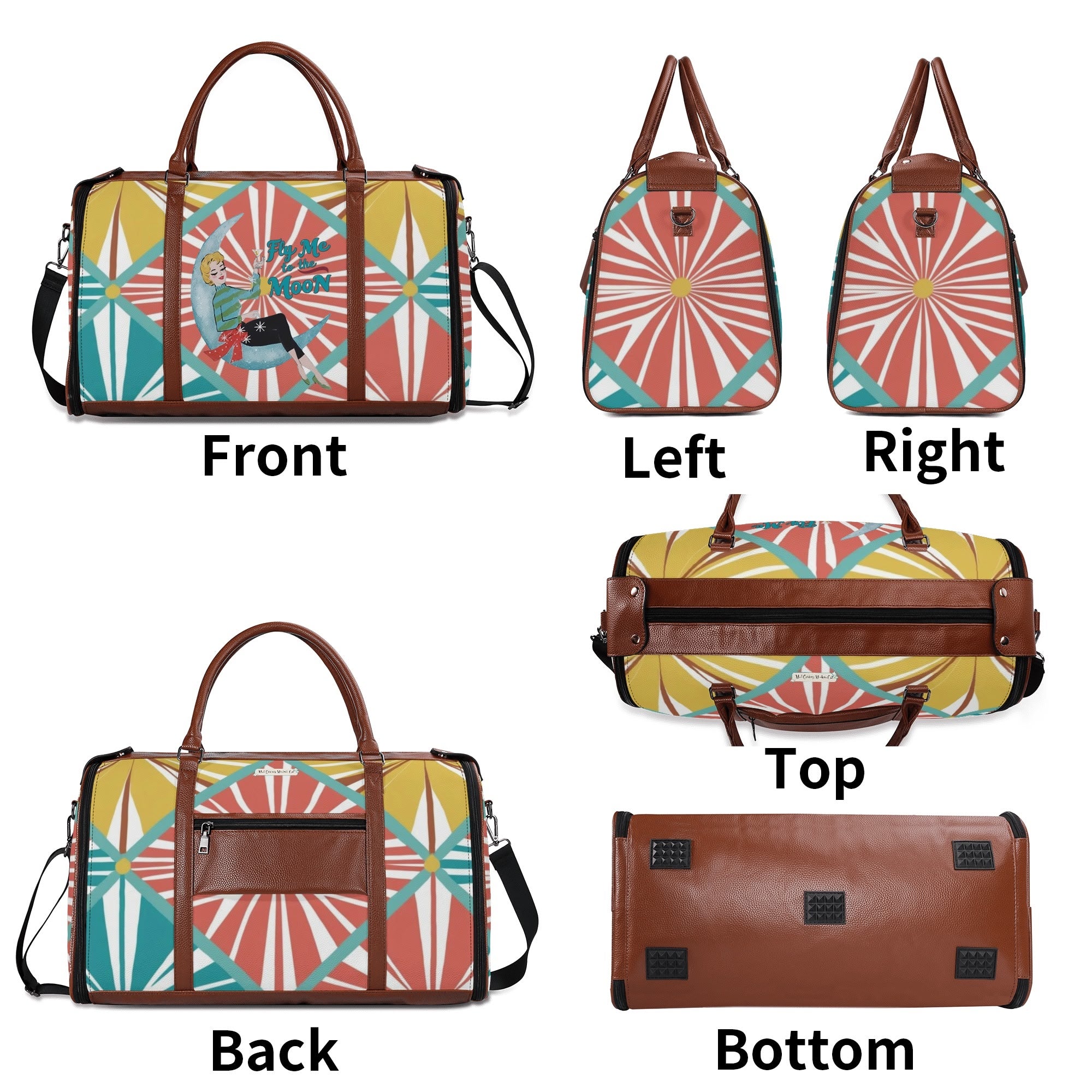 Mid Century Modern Travel Bag, Atomic Kitschy Cat, Retro Funky Fun Duffle Bag Foldable Travel Bag - Mid Century Modern Gal