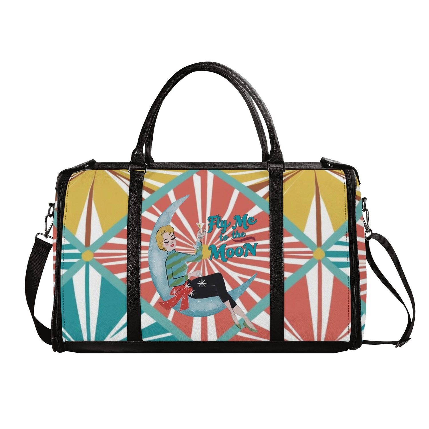 Mid Century Modern Travel Bag, Atomic Kitschy Cat, Retro Funky Fun Duffle Bag Foldable Travel Bag - Mid Century Modern Gal