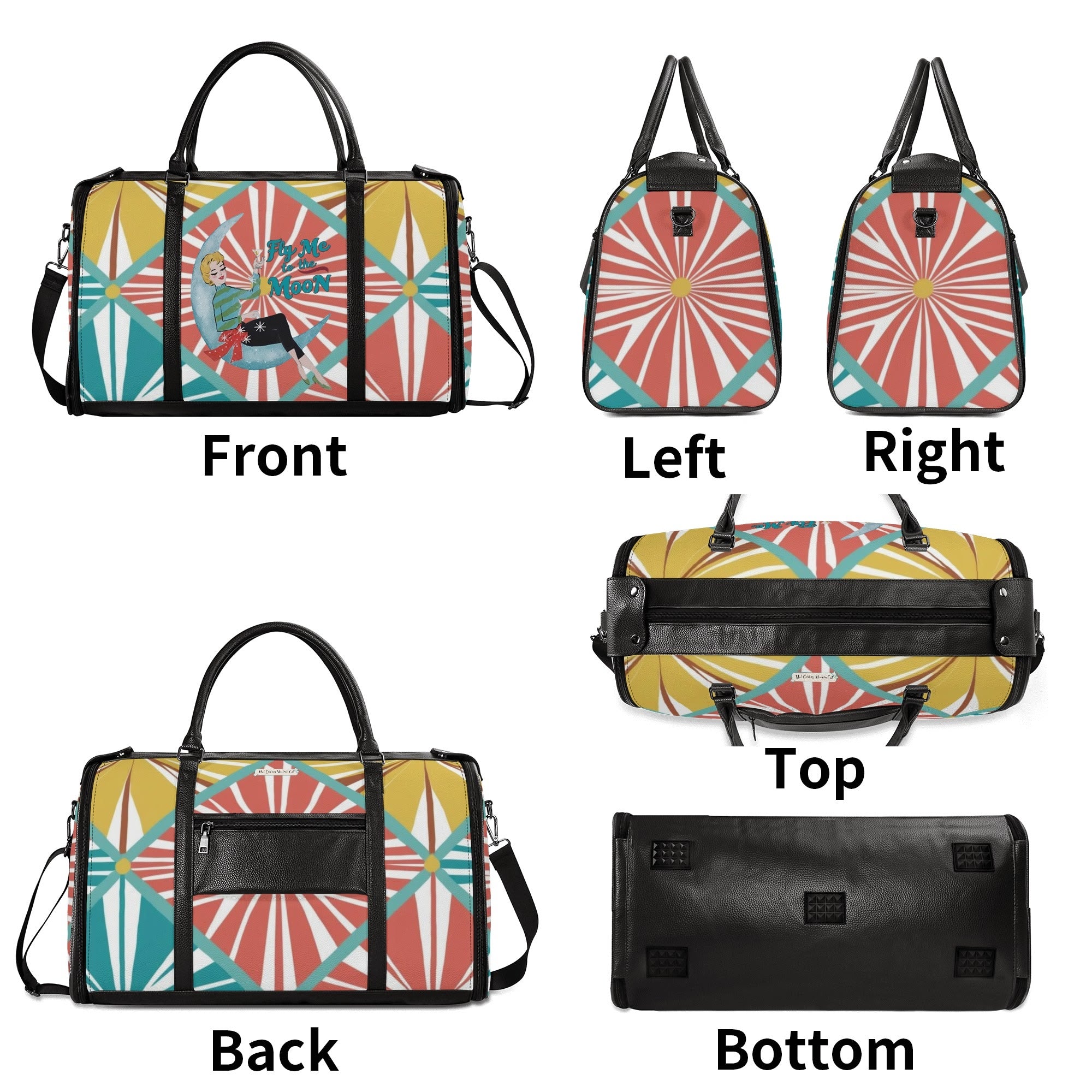 Mid Century Modern Travel Bag, Atomic Kitschy Cat, Retro Funky Fun Duffle Bag Foldable Travel Bag - Mid Century Modern Gal