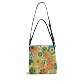 Hippie 70s Gal Flower Power Retro Groovy Mod Orange, Yellow Teal Green Bucket Bag - Mid Century Modern Gal