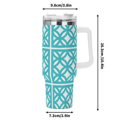 Mid Century Modern Breeze Block Retro Palm Springs Cali Designed 40oz Stainless Steel Tumbler Gift With White Handle and Straw - Mid Century Modern Gal