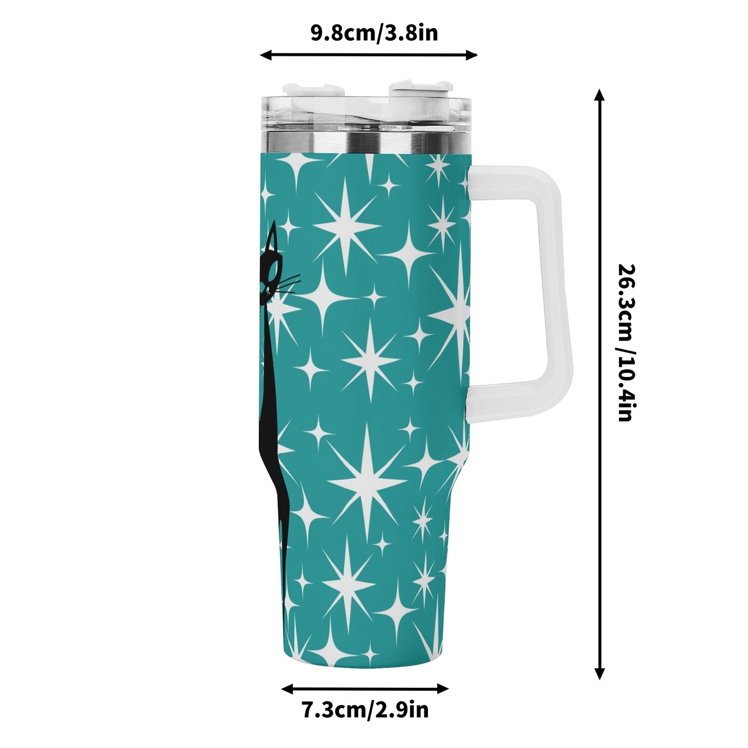 Atomic Cat Aqua Starburst Mid Mod 40oz Stainless Steel Tumbler Gift With White Handle and Straw - Mid Century Modern Gal