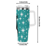 Atomic Cat Aqua Starburst Mid Mod 40oz Stainless Steel Tumbler Gift With White Handle and Straw - Mid Century Modern Gal