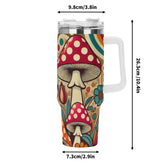 Retro Mushroom Groovy Mod 40oz Stainless Steel Tumbler Gift With White Handle and Straw - Mid Century Modern Gal