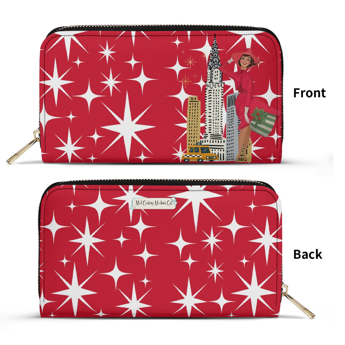 Mid Century Modern Red Atomic Starburst Christmas Kitschy Mod Gal Wristlet - Mid Century Modern Gal