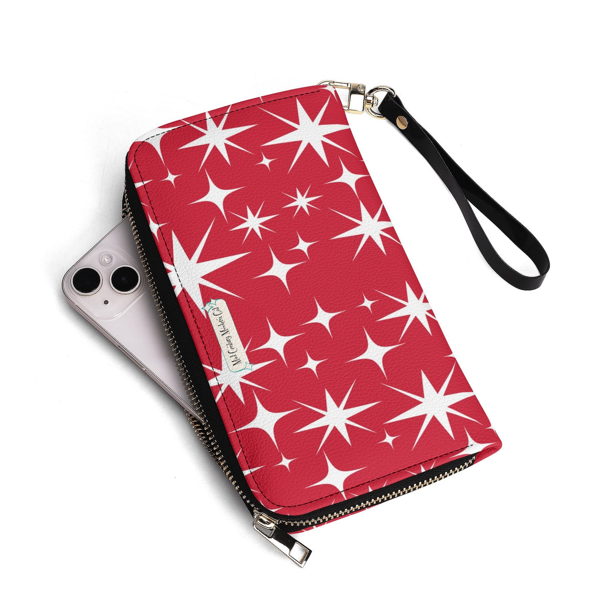 Mid Century Modern Red Atomic Starburst Christmas Kitschy Mod Gal Wristlet - Mid Century Modern Gal