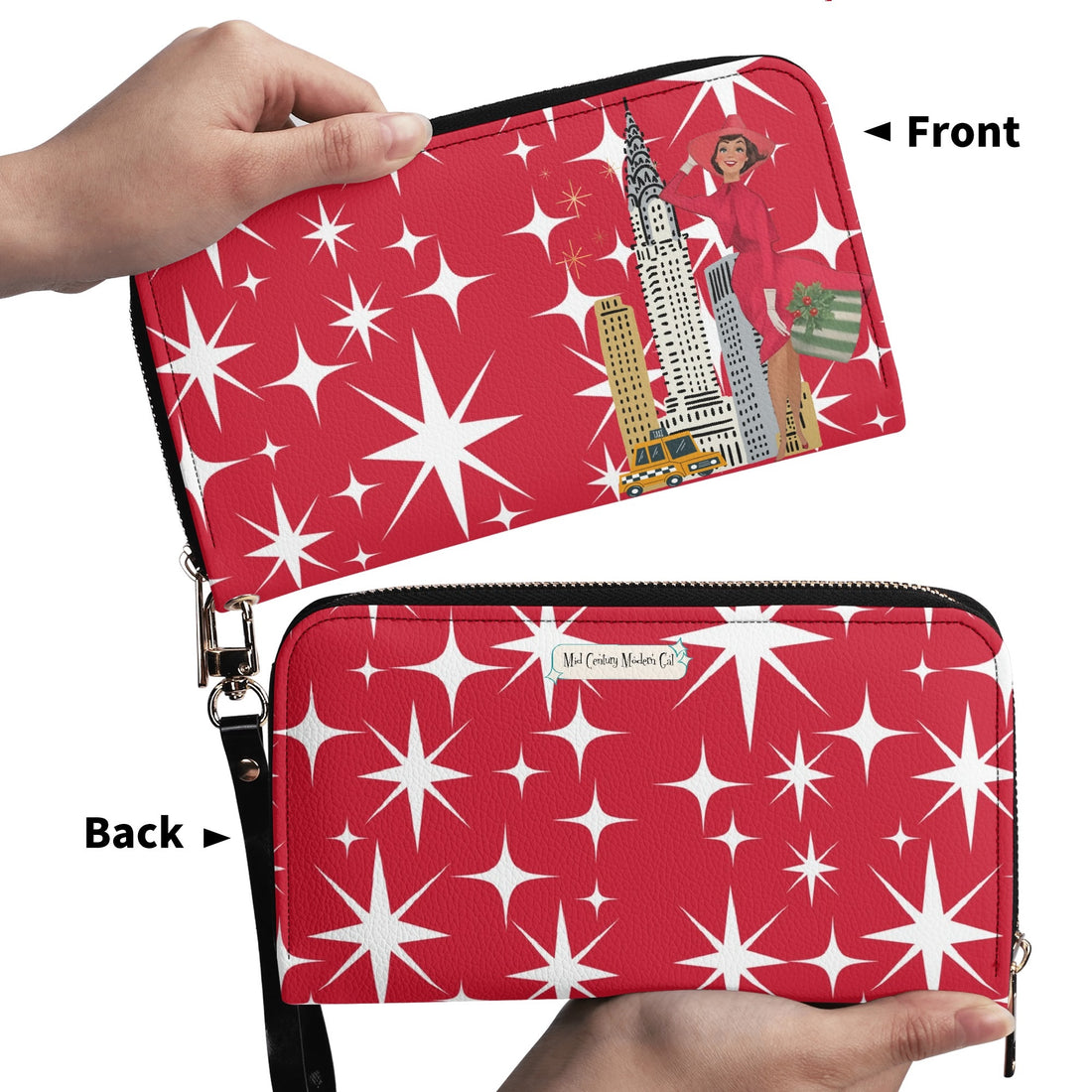 Mid Century Modern Red Atomic Starburst Christmas Kitschy Mod Gal Wristlet - Mid Century Modern Gal