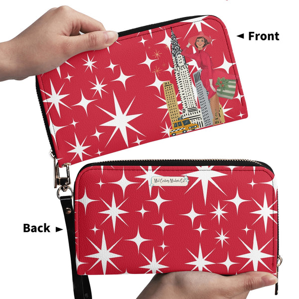 Mid Century Modern Red Atomic Starburst Christmas Kitschy Mod Gal Wristlet