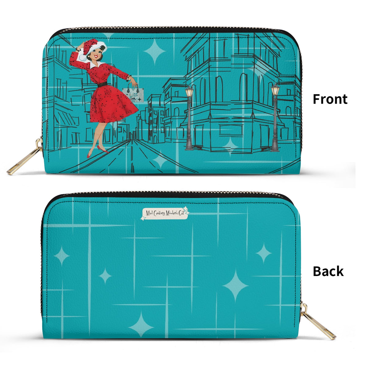 Mid Century Modern Christmas Mod Gal City Vibes Atomic Starburst Christmas Kitschy Mid Century Modern Wristlet - Mid Century Modern Gal